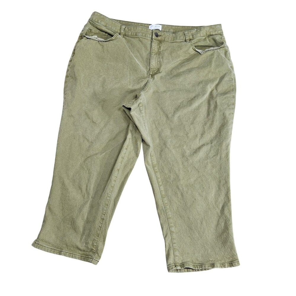 Lane Bryant Mid Rise Boyfriend Capri Jeans Womens 24 Plus Green Light Wash Denim